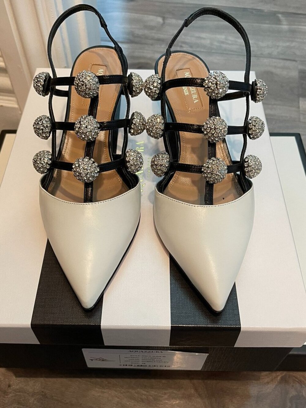 aquazzura disco slingback 45 white and black